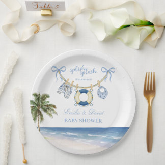 Splish Splash Baby Boy Beach Baby Shower Paper Plate