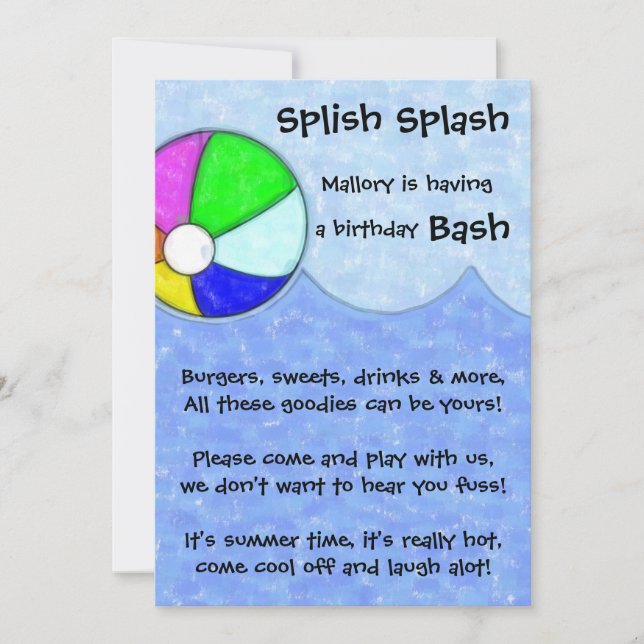 Splish Splash Bash Birthday Party Invite (Front)