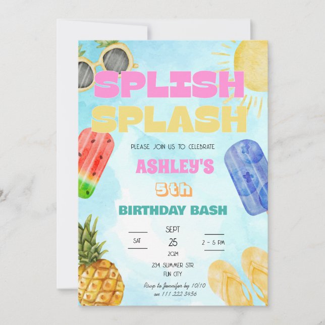 Splish Splash Birthday Bash Girl Pool Party Invitation (Front)