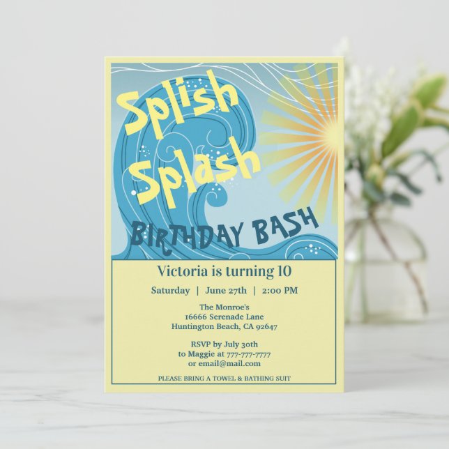 Splish Splash Birthday Bash Party Invitation (Standing Front)
