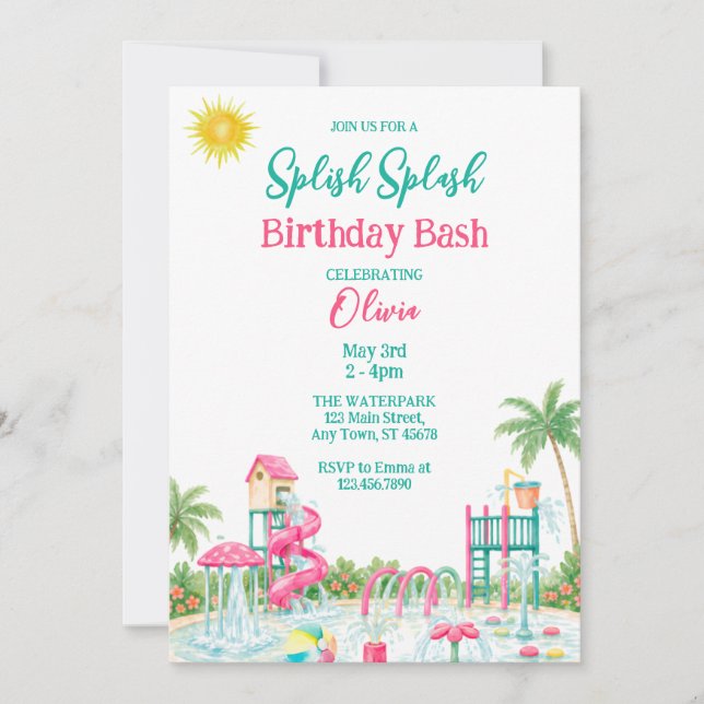 Splish Splash Birthday Bash Pool Birthday Party Invitation (Front)