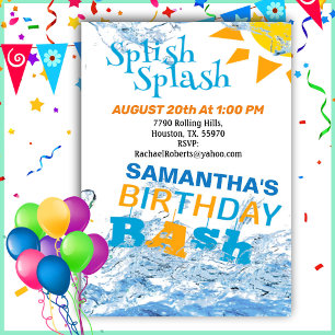 Splish Splash Birthday Bash Pool Party Invitation