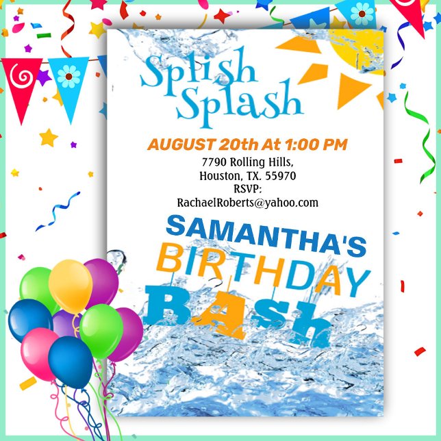 Splish Splash Birthday Bash Pool Party Invitation (Creator Uploaded)