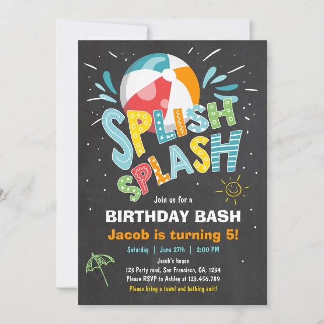 Splish Splash birthday invitation Pool party (Front)