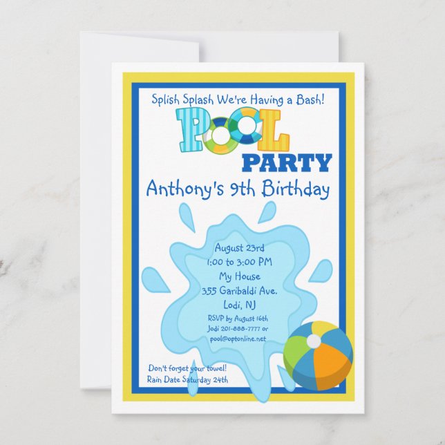 Splish Splash Boys Pool Invitation (Devant)