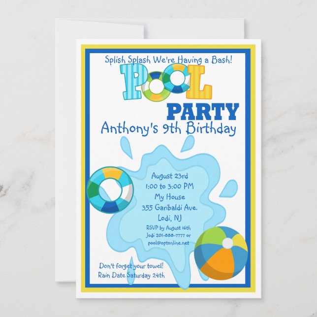 Splish Splash Boys Pool Invitation (Devant)