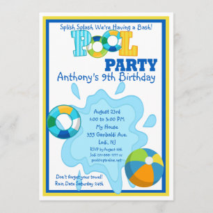 Splish Splash Boys Pool Invitation