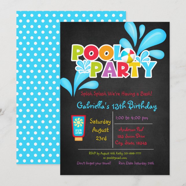 Splish Splash  Come To Our Bash Pool Party Invitation (Front/Back)