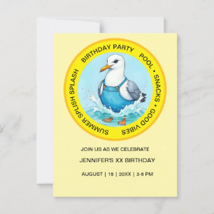 Splish Splash fun Seagull summer Pool Party Postcard