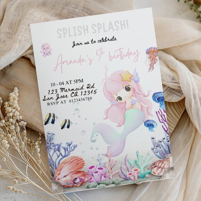Splish Splash Girl Birthday Party Invitation (Creator Uploaded)