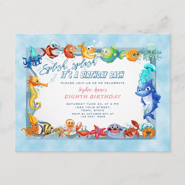 Splish Splash Girl Unique Eighth Pool Birthday Postcard (Front)