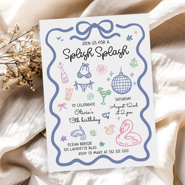 Splish Splash Hand Drawn Summer Fun Birthday Invitation (Creator Uploaded)