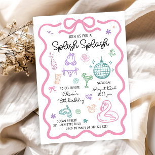 Splish Splash Hand Drawn Summer Fun Birthday Invitation