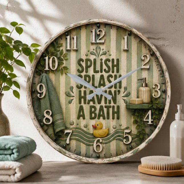 Splish Splash Havin' a Bath Farmhouse Bathroom  Large Clock (Creator Uploaded)