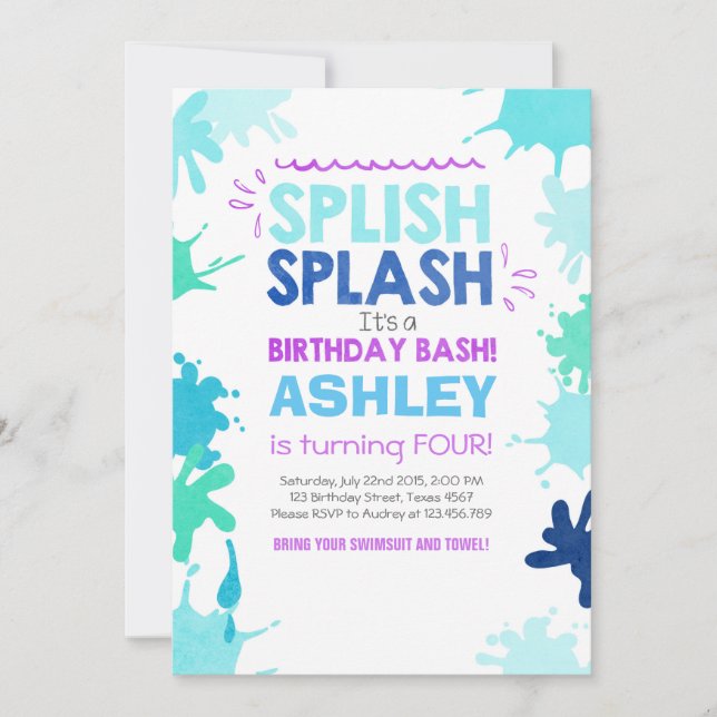 Splish Splash invitation anniversaire Fête de la p (Devant)