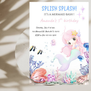 Splish Splash It's a Mermaid Bash Birthday Party Invitation