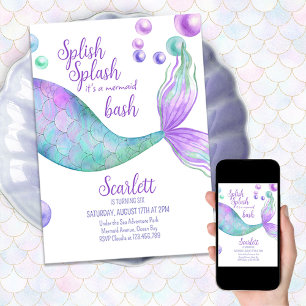 Splish Splash its a Mermaid Bash Birthday Party Invitation