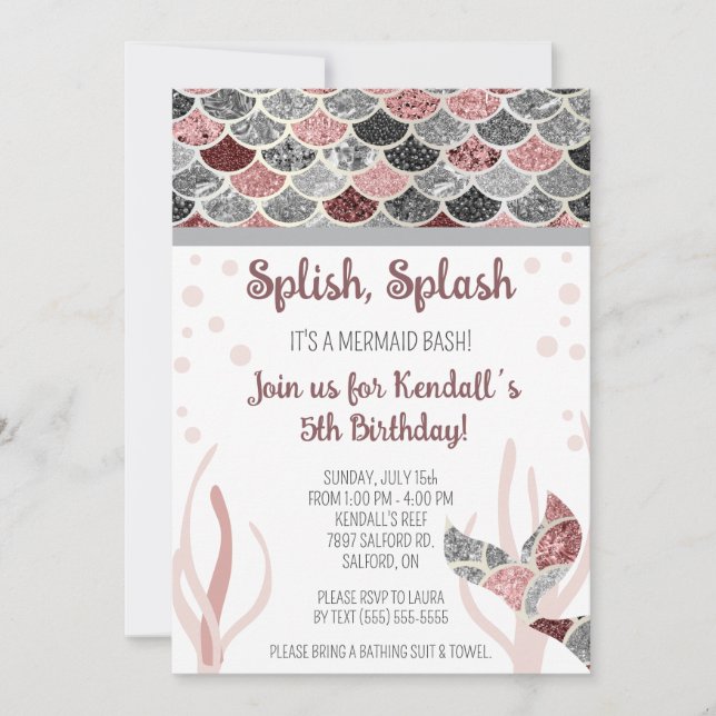 Splish, Splash, it's a Mermaid Bash Birthday Party Invitation (Front)