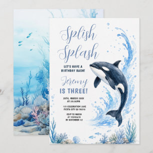 Splish Splash Killer Whale Boy Ocean Sea Birthday Invitation