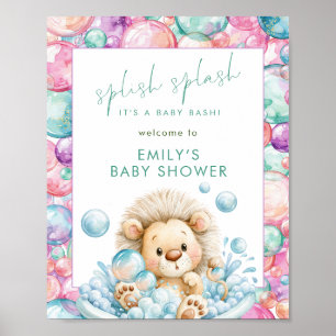 Splish Splash Lion Printable Welcome Baby Shower Poster