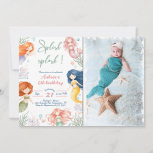 Splish Splash Mermaid 6th Birthday Invitation