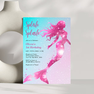 Splish Splash Mermaid Baby Girl 1st Birthday  Invitation
