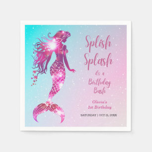 Splish Splash Mermaid Baby Girl 1st Birthday Napkin