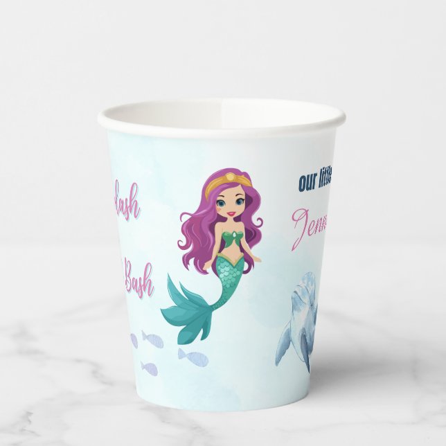 Splish Splash Mermaid Bash Any Age Girls Birthday Paper Cups (Left)