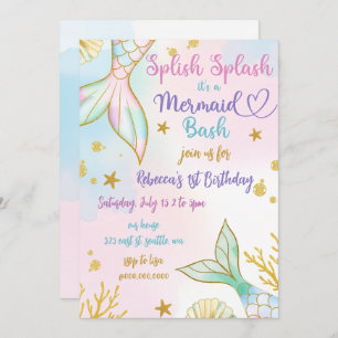 Splish Splash Mermaid Bash Birthday Party Invitation