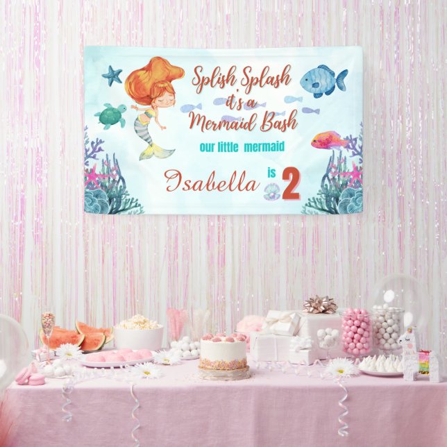 Splish Splash Mermaid Bash Girls 2nd birthday  Banner (Party)