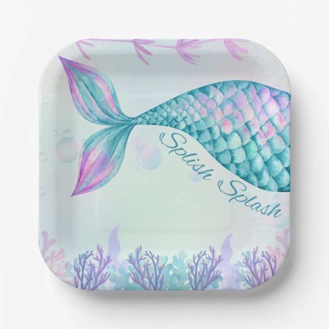 Splish Splash Mermaid Birthday Bash 7 inch Plate (Front)