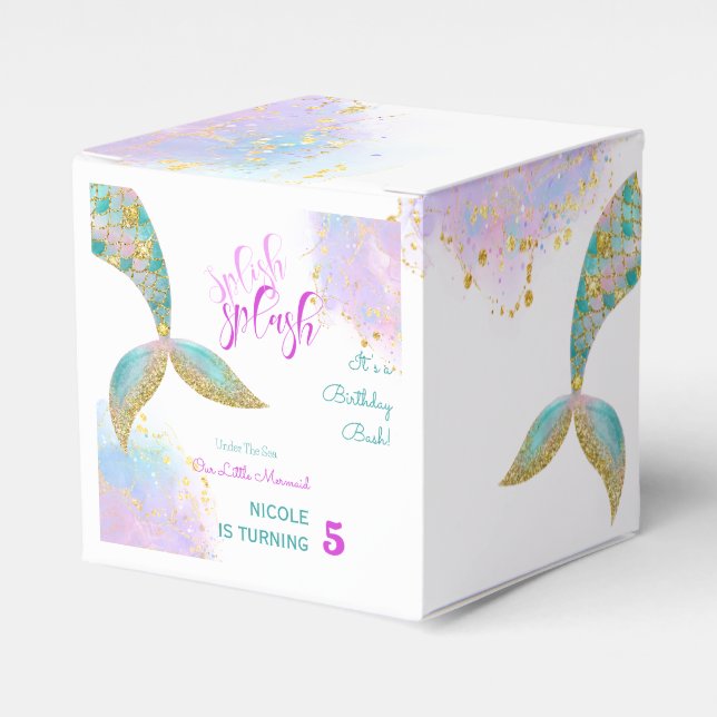 Splish splash mermaid birthday bash favor box (Front Side)