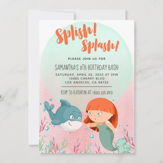 Splish Splash Mermaid Birthday Bash Invitation (Front)