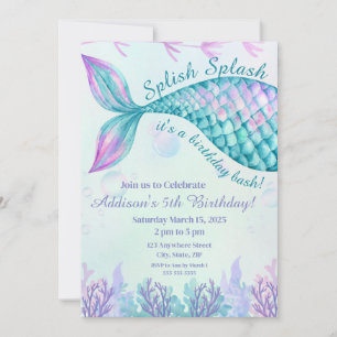Splish Splash Mermaid Birthday Invitation