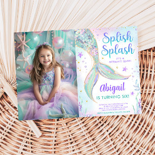 Splish Splash Mermaid Birthday Photo Invitation