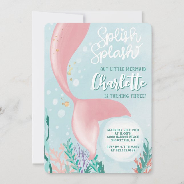 Splish Splash Mermaid Birthday Under the Sea Party Invitation (Front)