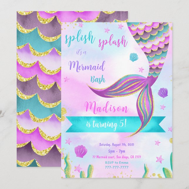 Splish Splash Mermaid Invitation (Front/Back)