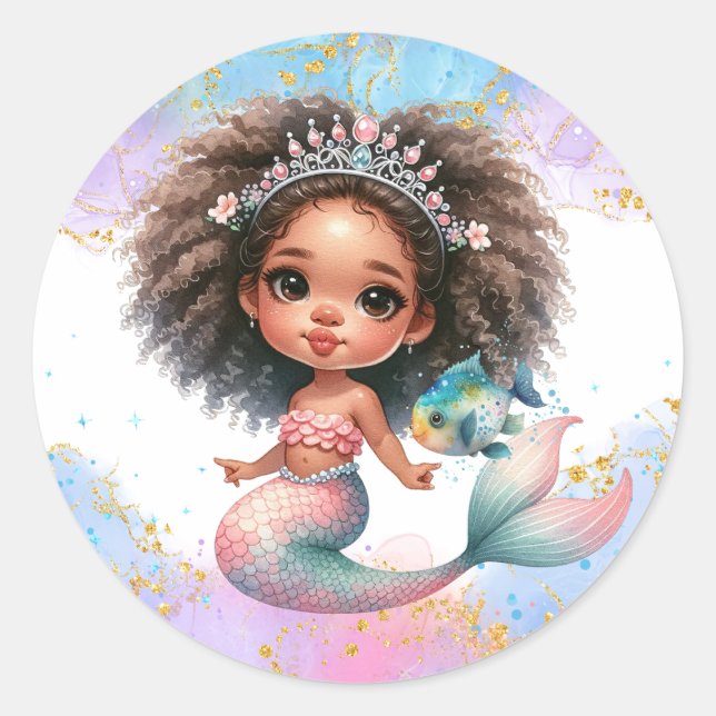 Splish Splash Mermaid Party Plain  Classic Round Sticker (Front)