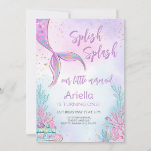 Splish Splash Mermaid Under the Sea Birthday Invitation