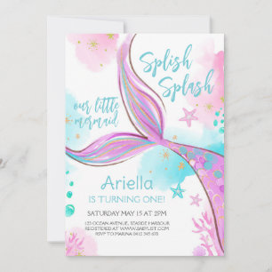 Splish Splash Mermaid Under the Sea Birthday  Invitation