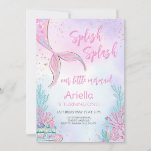 Splish Splash Mermaid Under the Sea Birthday Invitation