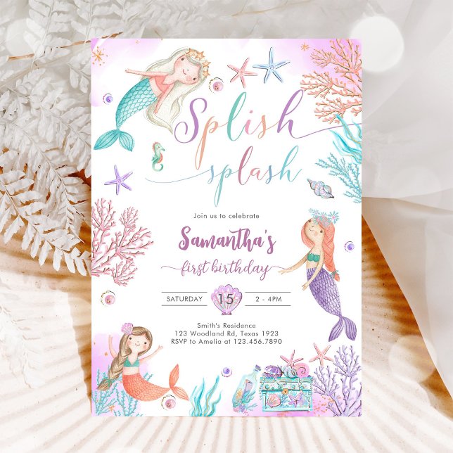 Splish Splash Mermaid Under The Sea Birthday Invitation (Creator Uploaded)