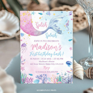 Splish Splash Mermaid Under the Sea Birthday Invitation