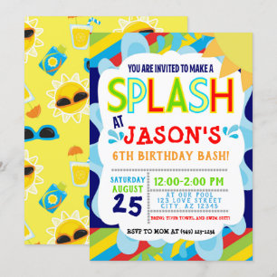 Splish Splash Park Party Summer Boy's Birthday Invitation