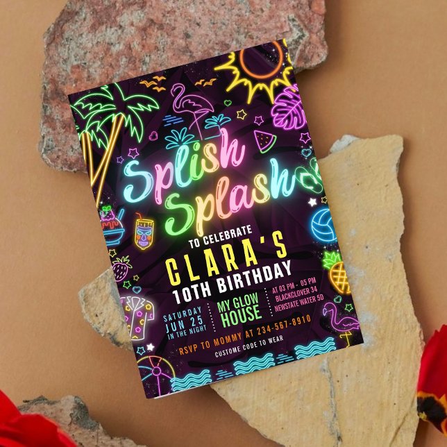 Splish Splash Party Glow Party Editable Invitation (Splish Splash Party Glow Party Editable Invitation)