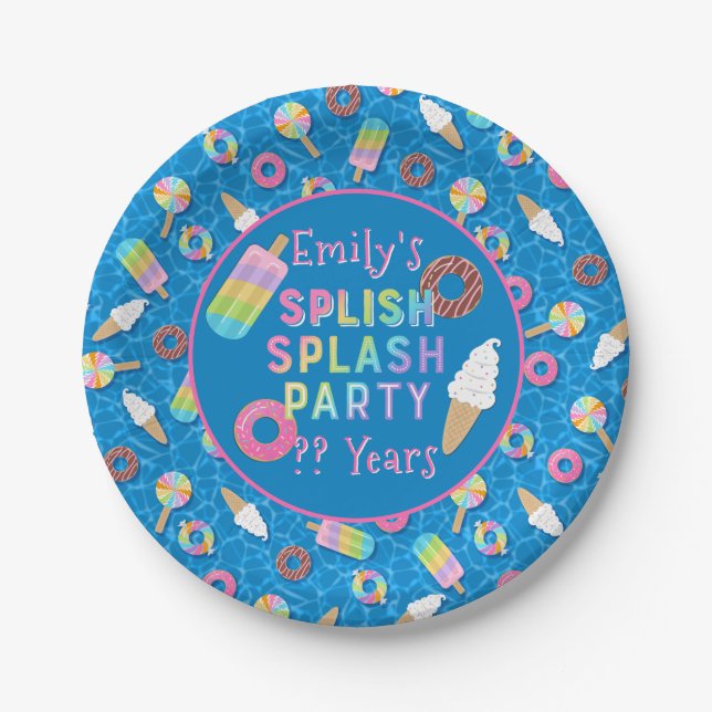 Splish Splash Party l Pool Birthday l Desserts Paper Plate (Front)