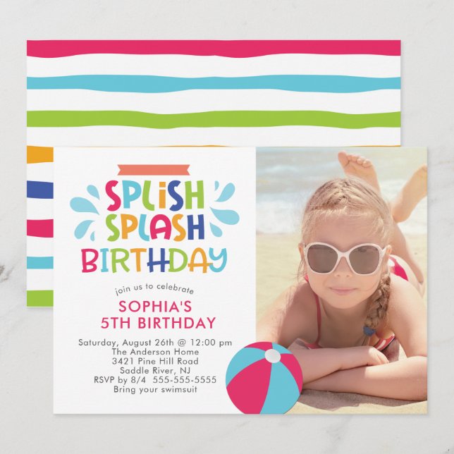 Splish Splash Pool Birthday Invitation (Front/Back)