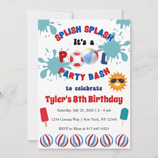 Splish Splash Pool Birthday Party Invitation (Front)