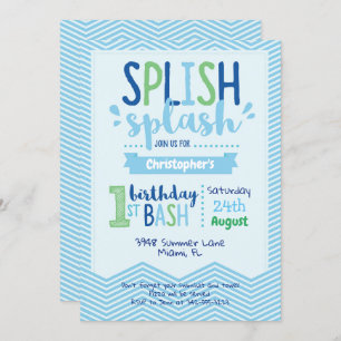 Splish Splash Pool Party 1st Birthday Invitation