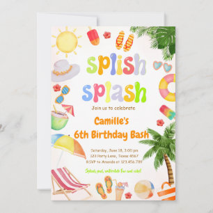 Splish Splash Pool Party Bash Birthday Invitation